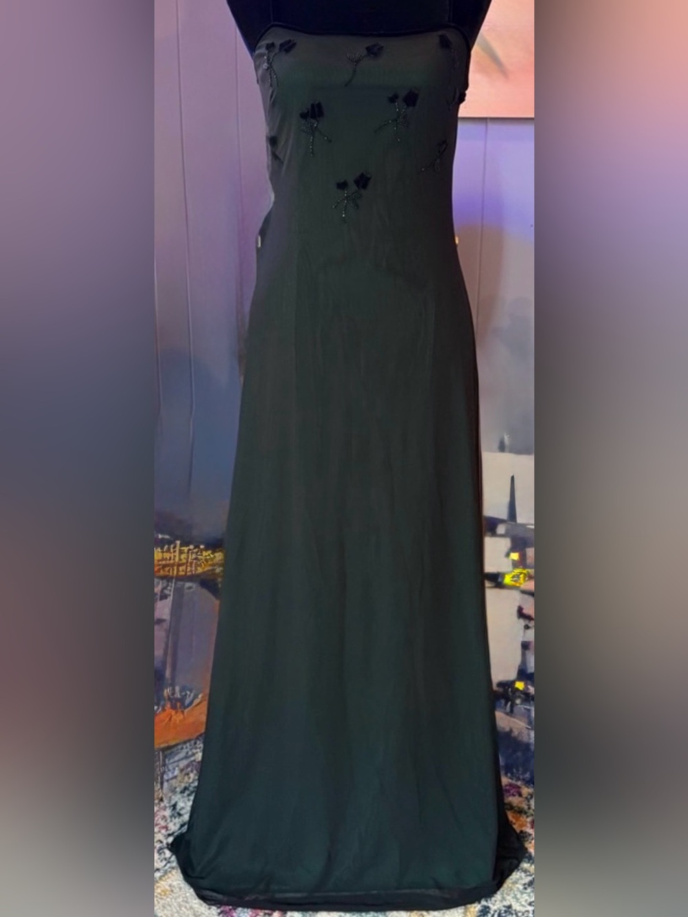 RIMINI VINTAGE Olive Green Beaded Maxi Slip Dress